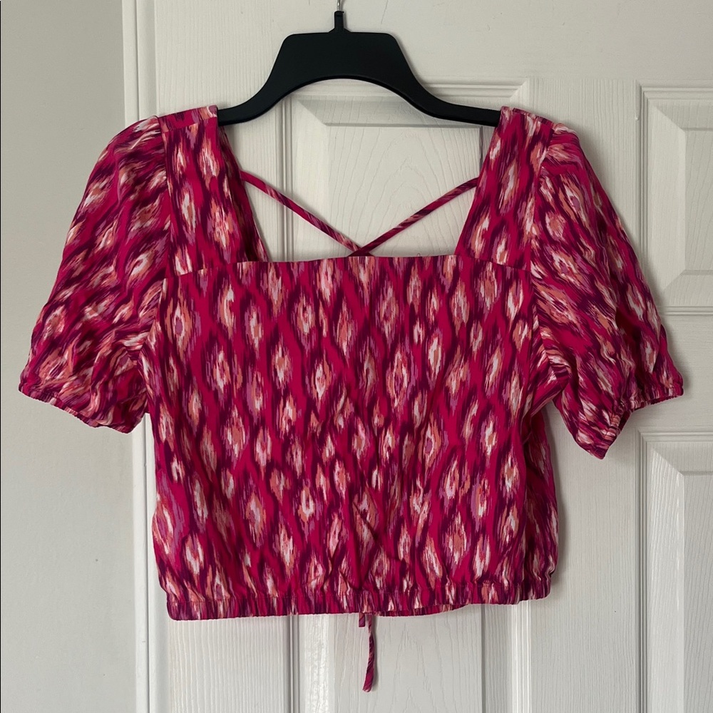 LOFT Pink and Red Patterned Blouse